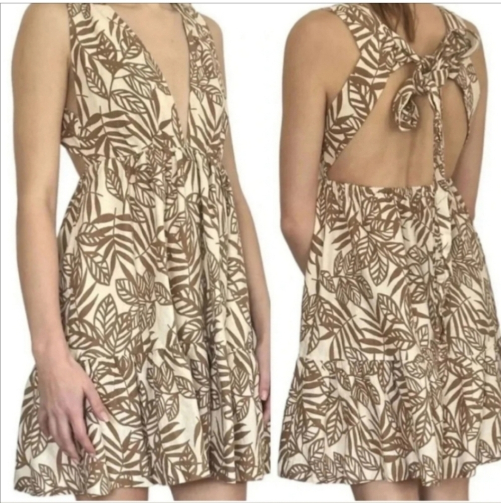 Revolve House of Harlow 1960 Linen Blend Open Back Halter Mini Dress XS Big Bow